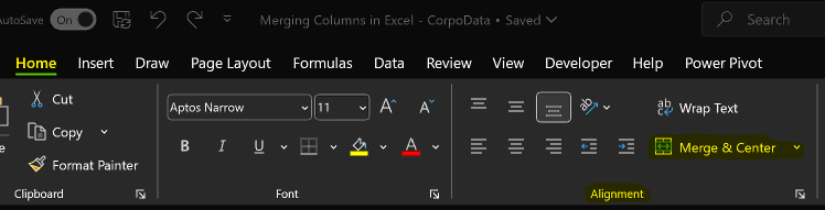 merge and center tool